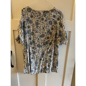 H&M Women’s floral blouse size 14 blue cream boho peasant top short sleeve